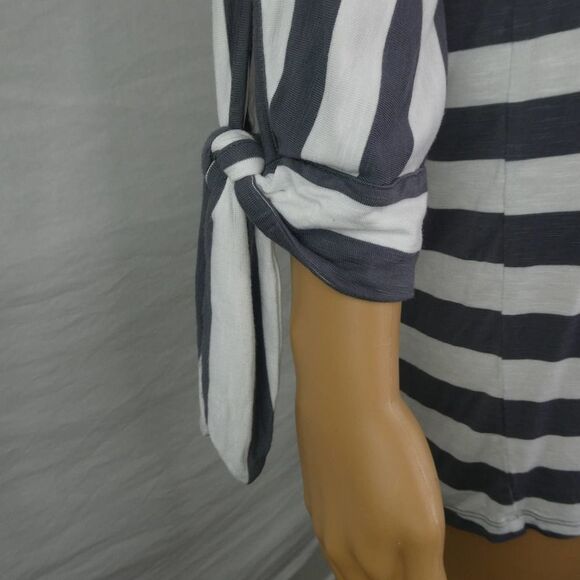 Soft Surroundings Striped Tie Sleeve Tunic Blouse Grey White Gray Medium - Picture 5 of 12